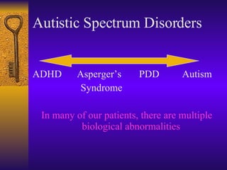 Autistic Spectrum Disorders <ul><li>ADHD  Asperger’s  PDD  Autism </li></ul><ul><li>Syndrome </li></ul><ul><li>In many of ...