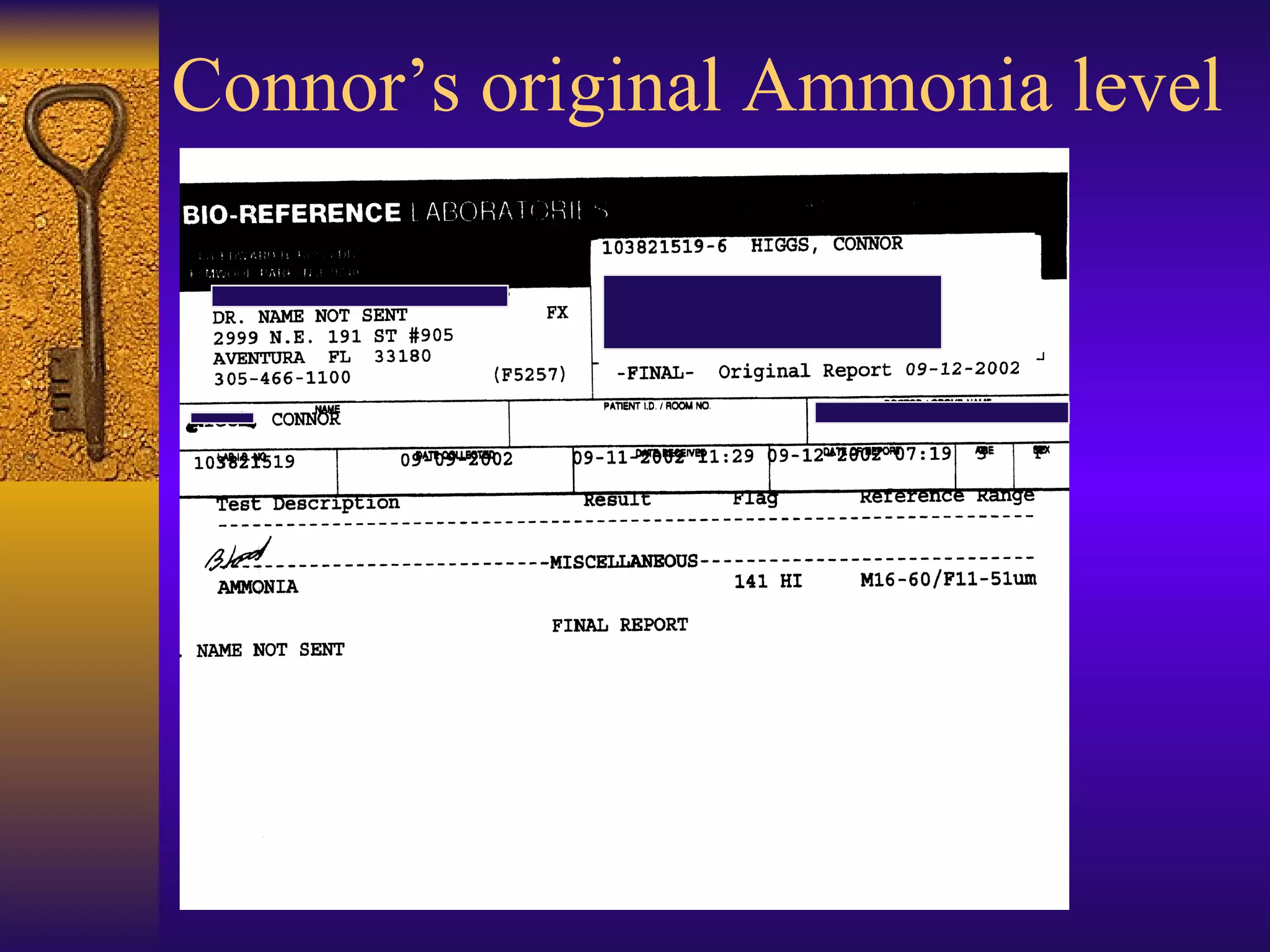 Connor’s original Ammonia level 