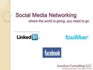 Social Media Networking
    where the world is going, you need to go




                       Junction Consulting LLC
                         “Putting Organizations on the Road to Growth”
 