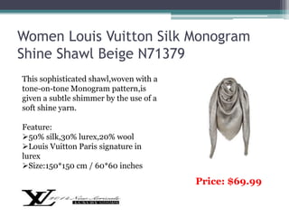 Louis Vuitton, Accessories, Louis Vuitton Monogram Grey Beige Silk Wool  Shine Shawl
