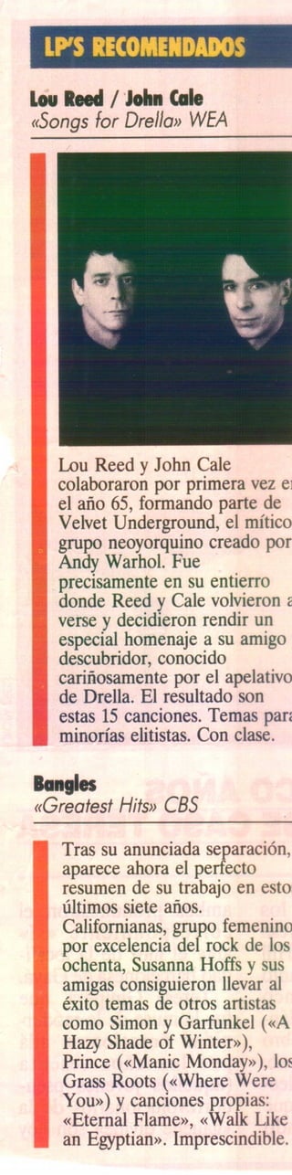 Lou Reed & John Cale: Songs for Drella