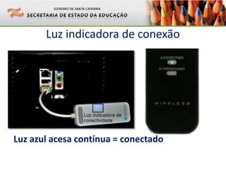 Luz indicadora de conexão
Luz azul acesa contínua = conectado
 