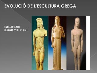 EVOLUCIÓ DE L’ESCULTURA GREGA ESTIL ARCAIC (SEGLES VIII I VI aC) 