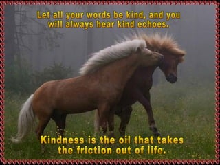 Let all your words be kind, and you will always hear kind echoes. Kindness is the oil that takes  the friction out of life. 