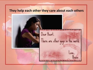 They help each other they care about each others
 