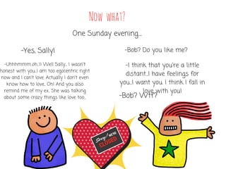 Now what?
One Sunday evening....
-Bob? Do you like me?-Yes, Sally!
-I think that you're a little
distant...I have feelings for
you...I want you. I think I fall in
love with you!
-Uhhhmmm..oh...!! Well Sally... I wasn't
honest with you...I am too egocentric right
now and I can't love. Actually I don't even
know how to love.. Oh! And you also
remind me of my ex.. She was talking
about some crazy things like love too... -Bob? Wtf?
Sorry! WE’RE
CLOSED
 