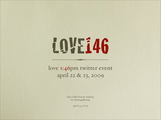 LOVE146
love 1:46pm twitter event
april 22 & 23, 2009
data collection & analysis
by @mattgalloway
april 24, 2009
 