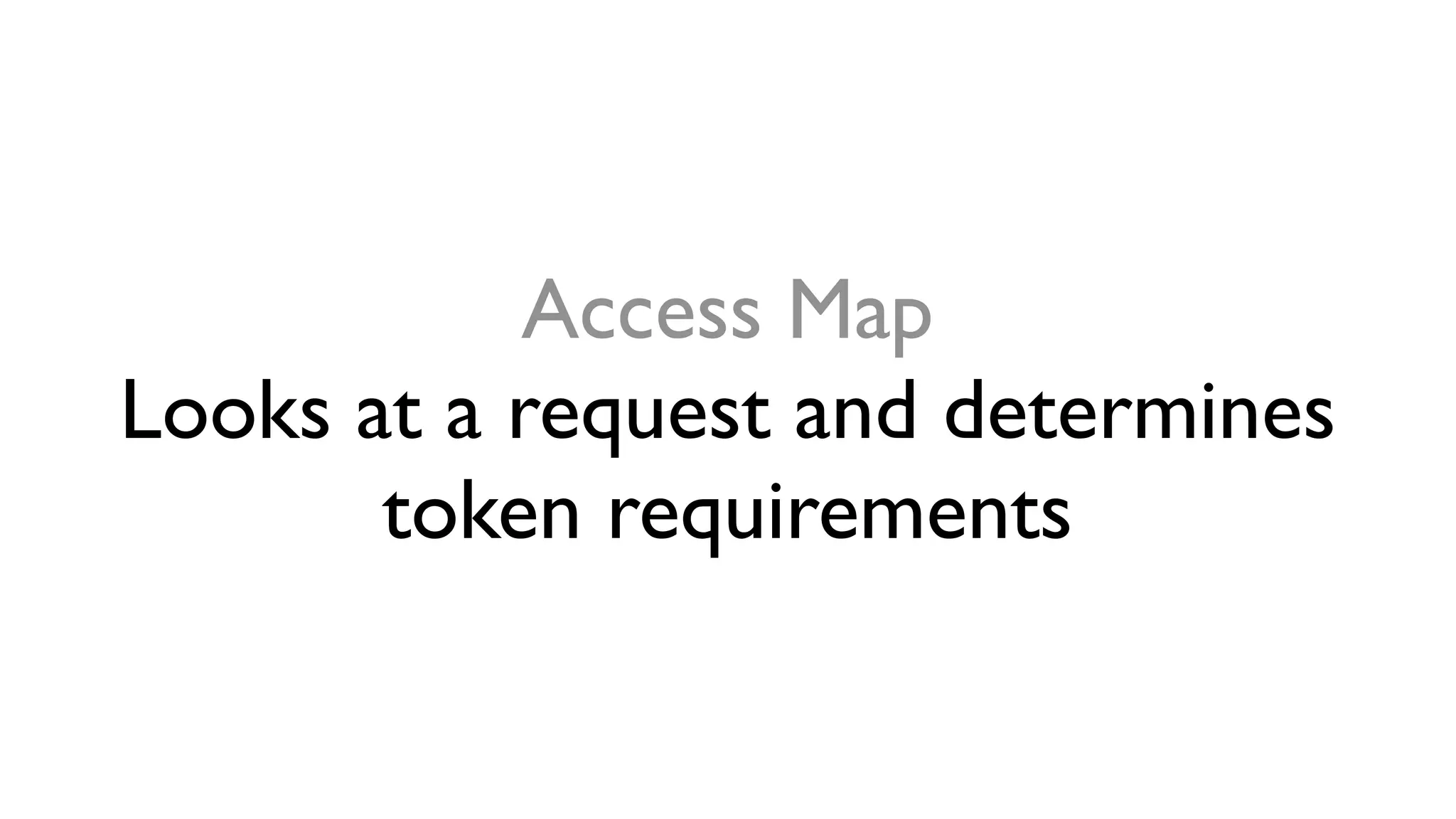 Access Map
Looks at a request and determines
token requirements
 