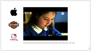 Extrait du documentaire la Tyrannie du cool, Dimitri Kourtchine et Sylvain bergère 14 janvier 2014, minute : 35,23 – 38,45
15
 