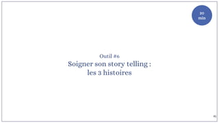 Outil #6
Soigner son story telling :
les 3 histoires
20
min
41
 