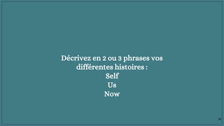 Décrivez en 2 ou 3 phrases vos
différentes histoires :
Self
Us
Now
45
 