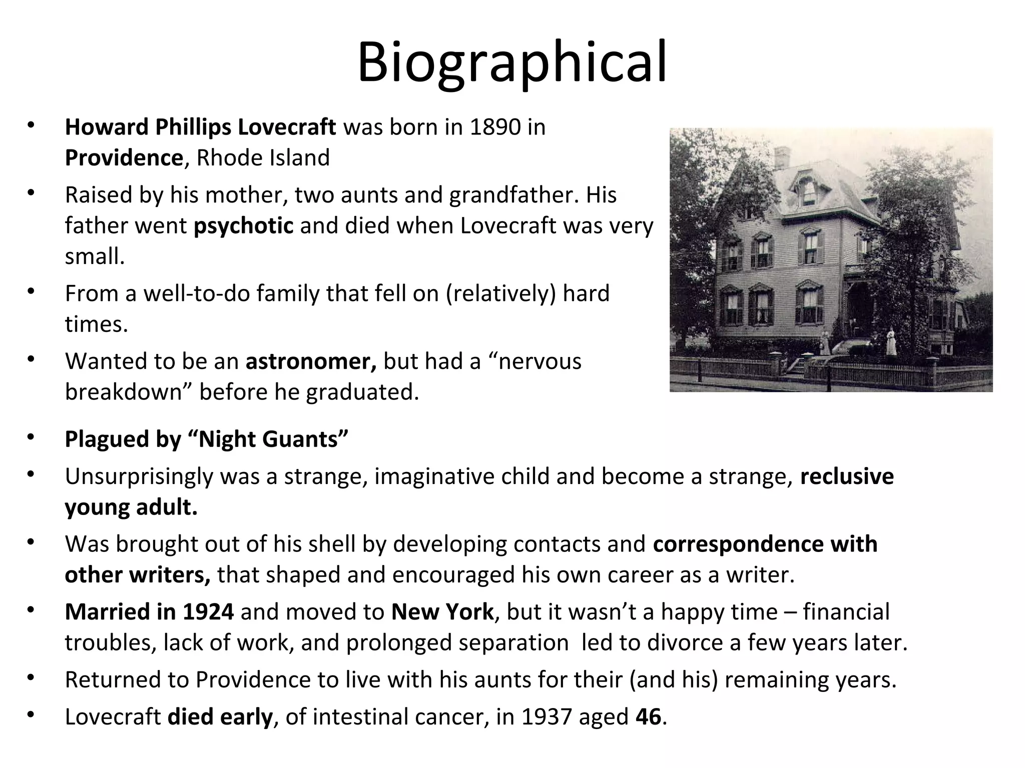 Weird Tales of Cosmic Horror: The World and Work of HP Lovecraft | PPT