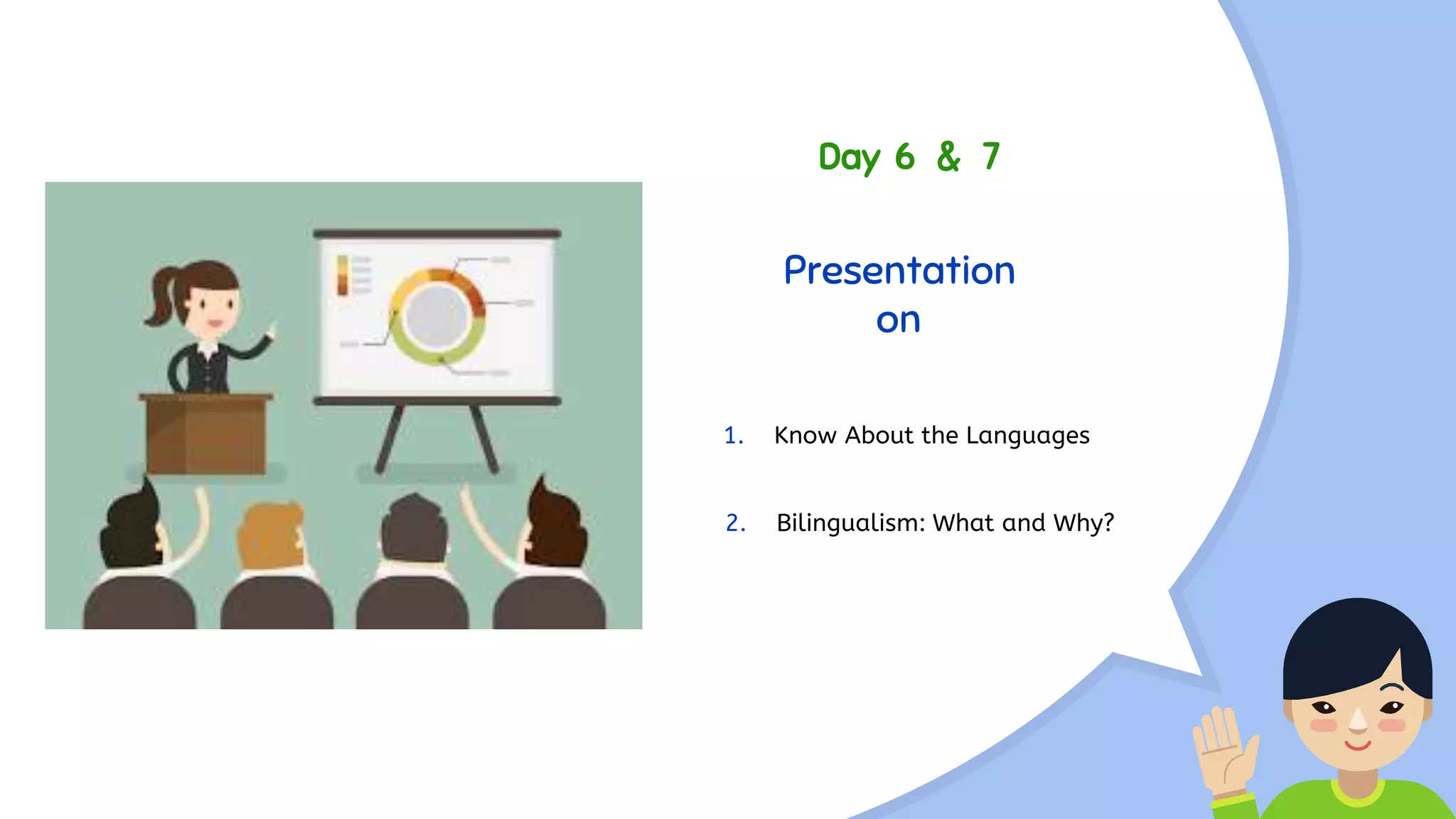 Day 6 & 7
Presentation
on
1. Know About the Languages
2. Bilingualism: What and Why?
 