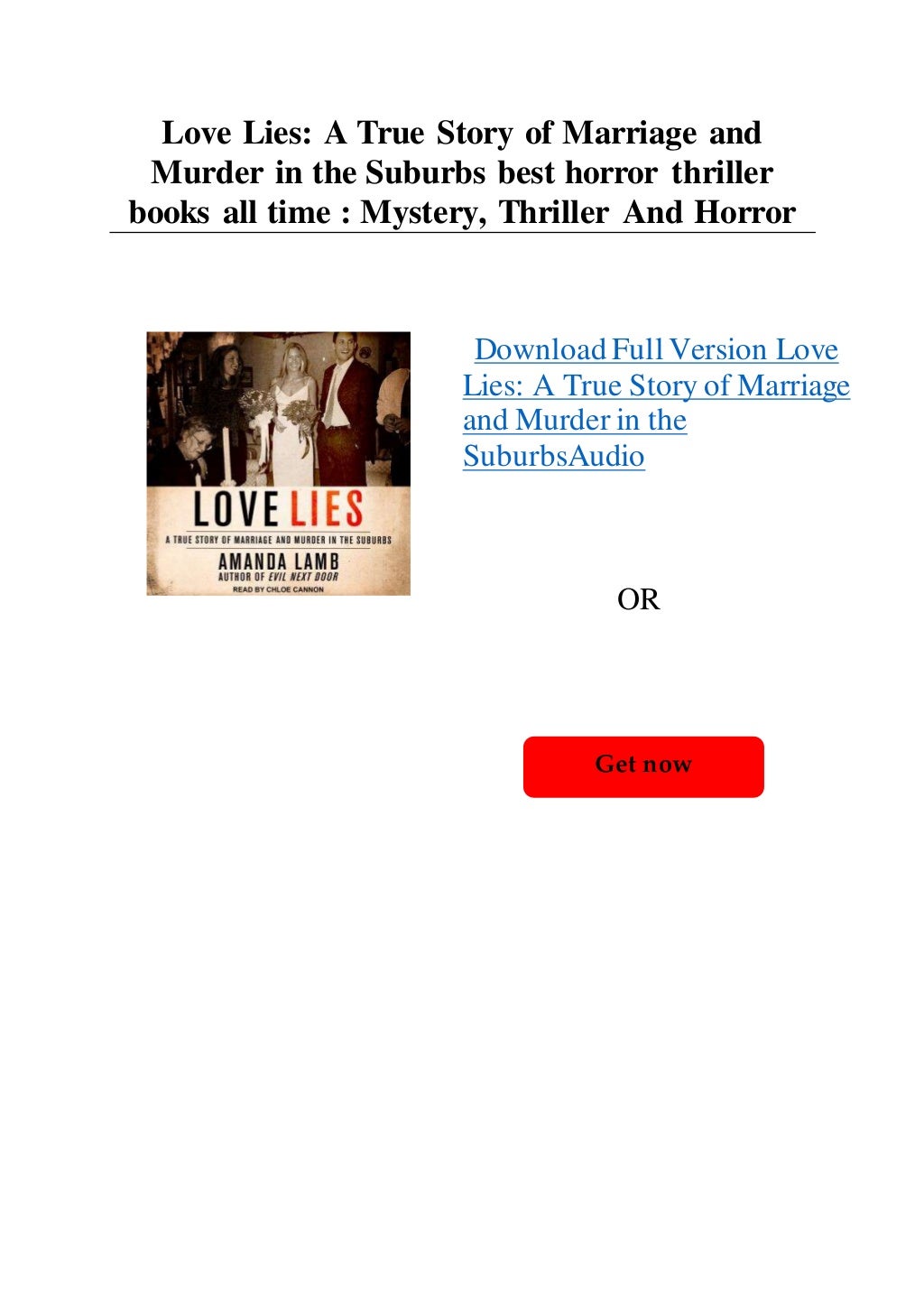 Love Lies A True Story of Marriage and Murder in the Suburbs best