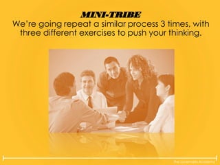 The Lovemarks Academy
MINI-TRIBE
We’re going repeat a similar process 3 times, with
three different exercises to push your thinking.
 