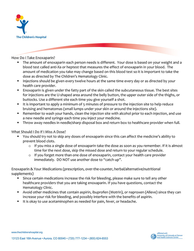 Enoxaparin/Lovenox Patient Education Handout