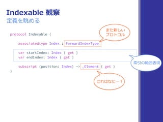 IndexableBase 観察
再び定義を眺める
残るのは
この１つだけ
とりあえず
⽐較可能？
 
