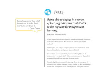 SKILLS
I am always doing that which
I cannot do, in order that I
may learn how to do it.
- Pablo Picasso

Being able to en...