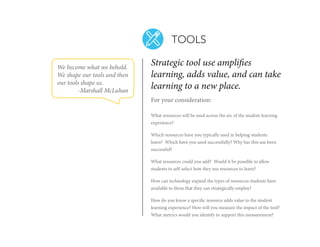 TOOLS
We become what we behold.
We shape our tools and then
our tools shape us.
-Marshall McLuhan

Strategic tool use ampl...