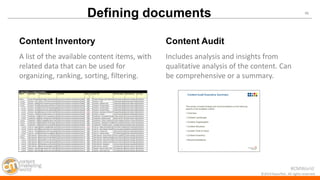 #CMWorld 
46 
©2014 Razorfish. All rights reserved. 
Content Inventory 
A list of the available content items, with relate...