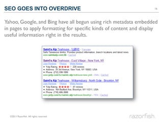 SEO GOES INTO OVERDRIVE                                             16




Yahoo, Google, and Bing have all begun using ri...