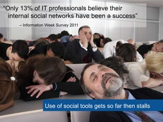 ―Only 13% of IT professionals believe their
  internal social networks have been a success‖
     – Information Week Survey...
