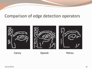 Comparison of edge detection operators
10/23/2016 30
Canny Spacek Petrou
 