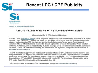 Recent LPC / CPF Publicity
 
