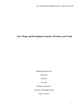 Low  wage and developing countries, workers, and trade 