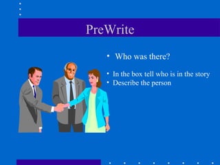 PreWrite Who was there? In the box tell who is in the story Describe the person