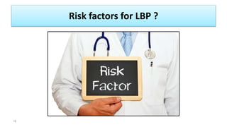 Risk factors for LBP ?
18
 