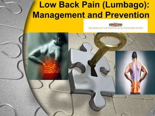 Low Back Pain (Lumbago):
Management and Prevention
 