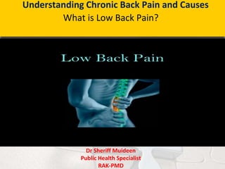 Understanding Chronic Back Pain and Causes
What is Low Back Pain?
jj
Dr Sheriff Muideen
Public Health Specialist
RAK-PMD
 