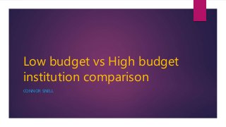 Low budget vs High budget
institution comparison
CONNOR SNELL
 