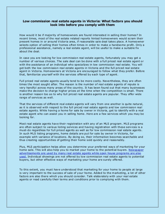 Low commission real estate agents in Victoria What factors you should