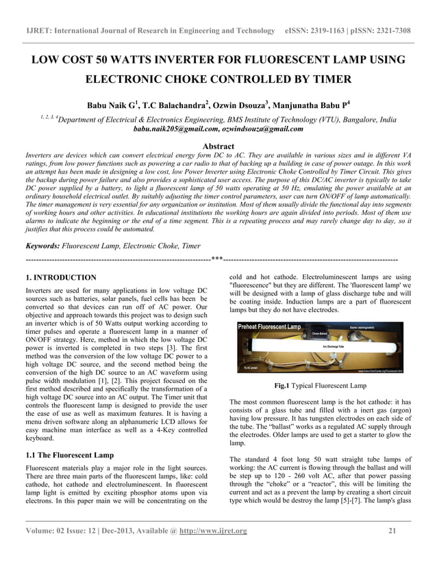 Low cost 50 watts inverter for fluorescent lamp using electronic choke