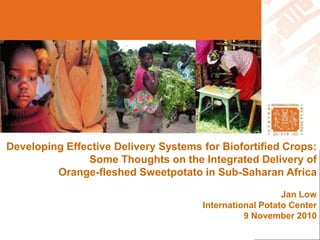 Developing Effective Delivery Systems for Biofortified Crops:
Some Thoughts on the Integrated Delivery of
Orange-fleshed Sweetpotato in Sub-Saharan Africa
Jan Low
International Potato Center
9 November 2010
 
