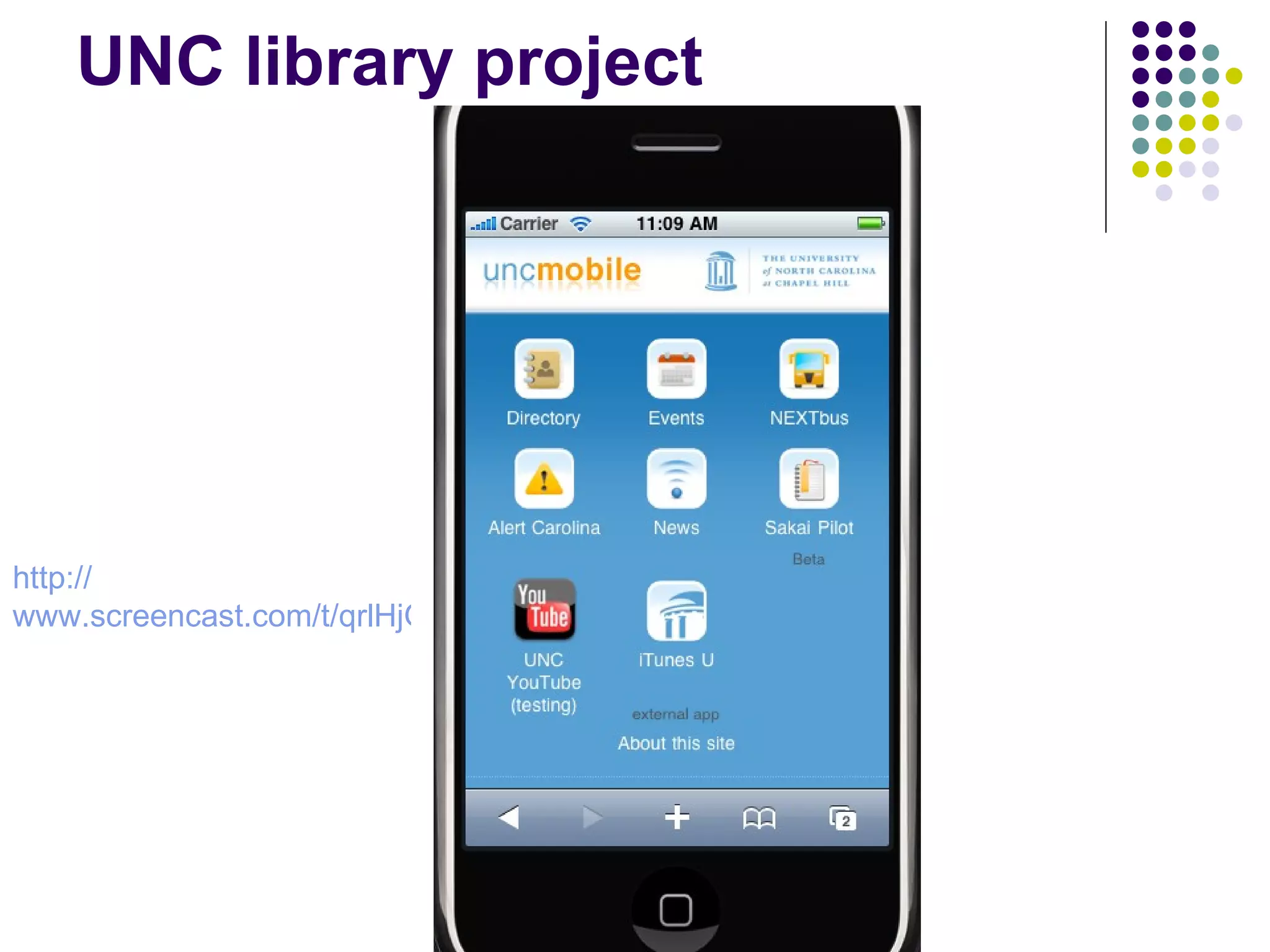 UNC library project http:// www.screencast.com/t/qrlHjGhnF 