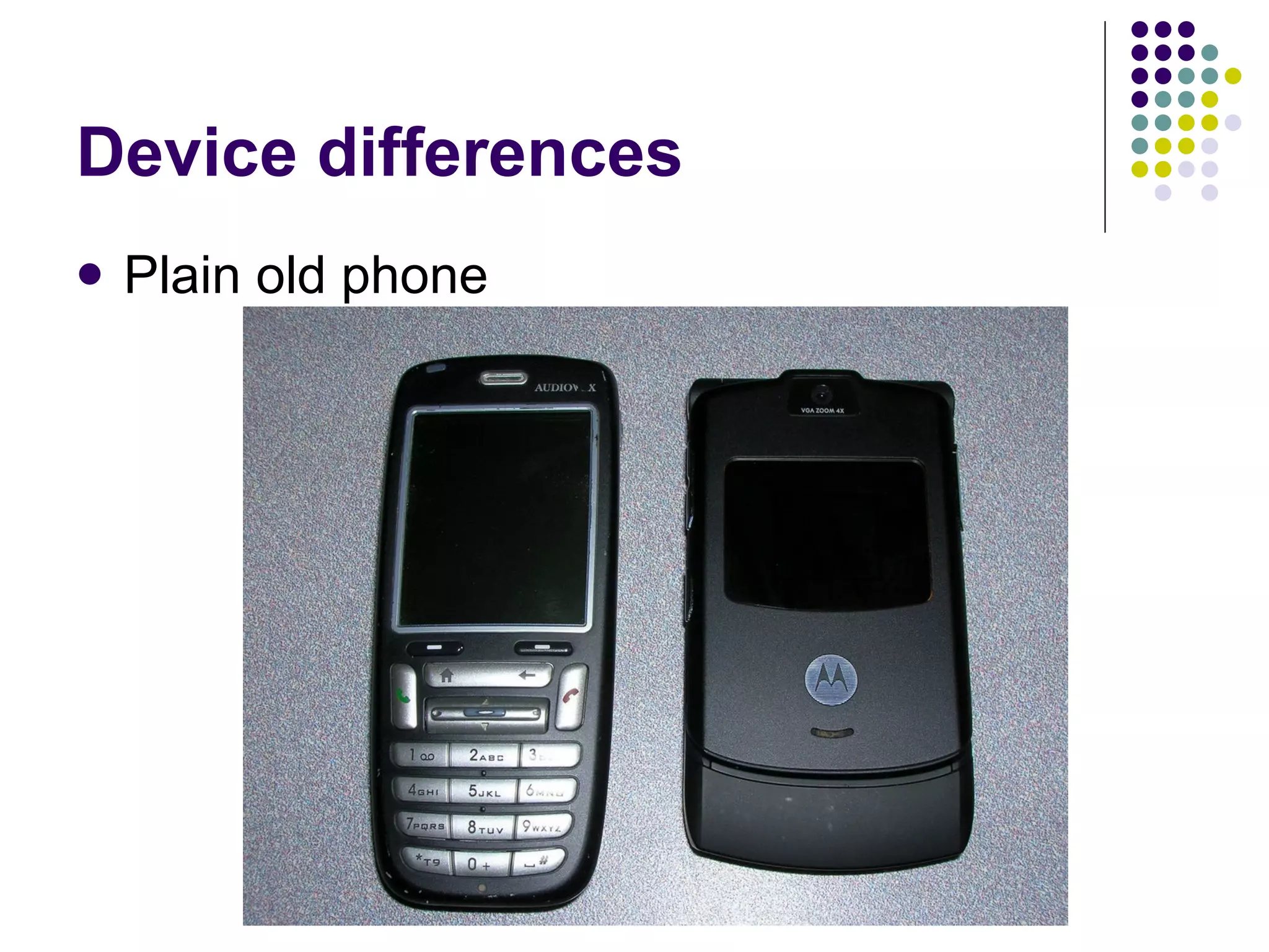 Device differences Plain old phone 