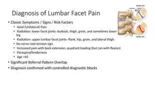 Facet Rdiation Pattern lower back pain tests for patients with back pain.pptx