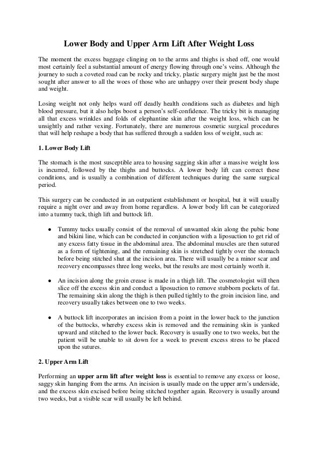 Lower body and upper arm lift after weight loss