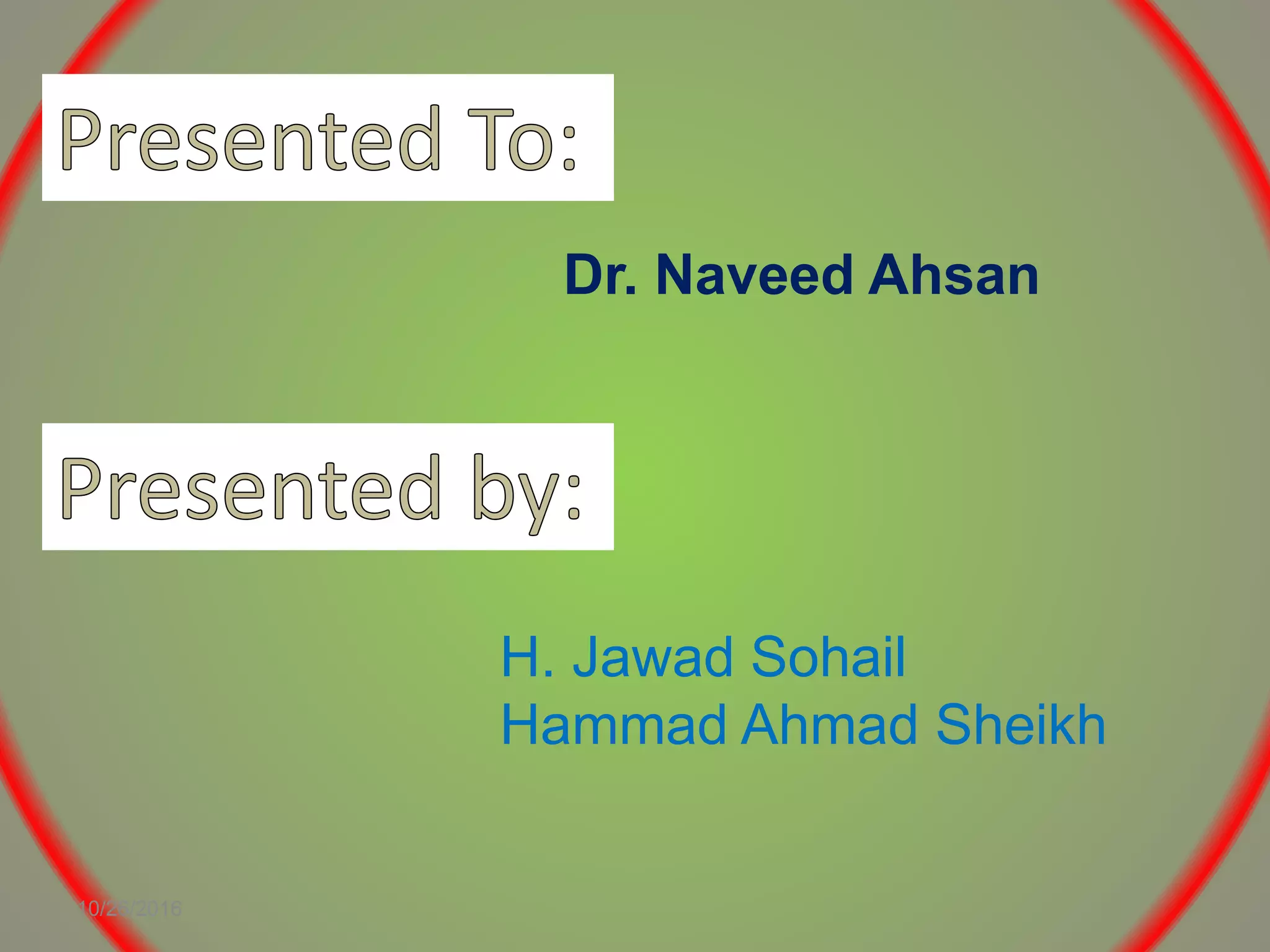 10/26/2016
Dr. Naveed Ahsan
H. Jawad Sohail
Hammad Ahmad Sheikh
 