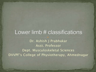 Dr. Ashish J Prabhakar
Asst. Professor
Dept. Musculoskeletal Sciences
DVVPF’s College of Physiotherapy, Ahmednagar
 