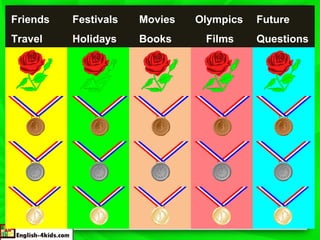 Friends
Travel
Movies
Books
Olympics
Films
Future
Questions
Festivals
Holidays
 