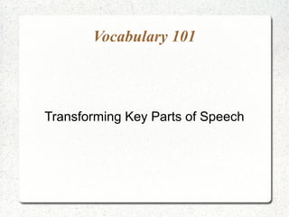 Vocabulary 101



Transforming Key Parts of Speech
 