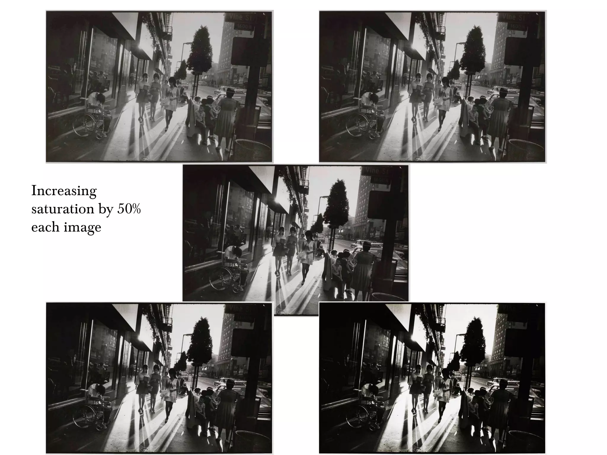 Increasing saturation by 50% each image 