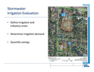 Stormwater
Irrigation Evaluation
• Define irrigation and
tributary areas
• Determine irrigation demand
• Quantify savings
 
