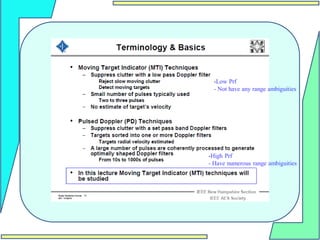 -Low Prf
- Not have any range ambiguities
-High Prf
- Have numerous range ambiguities
 