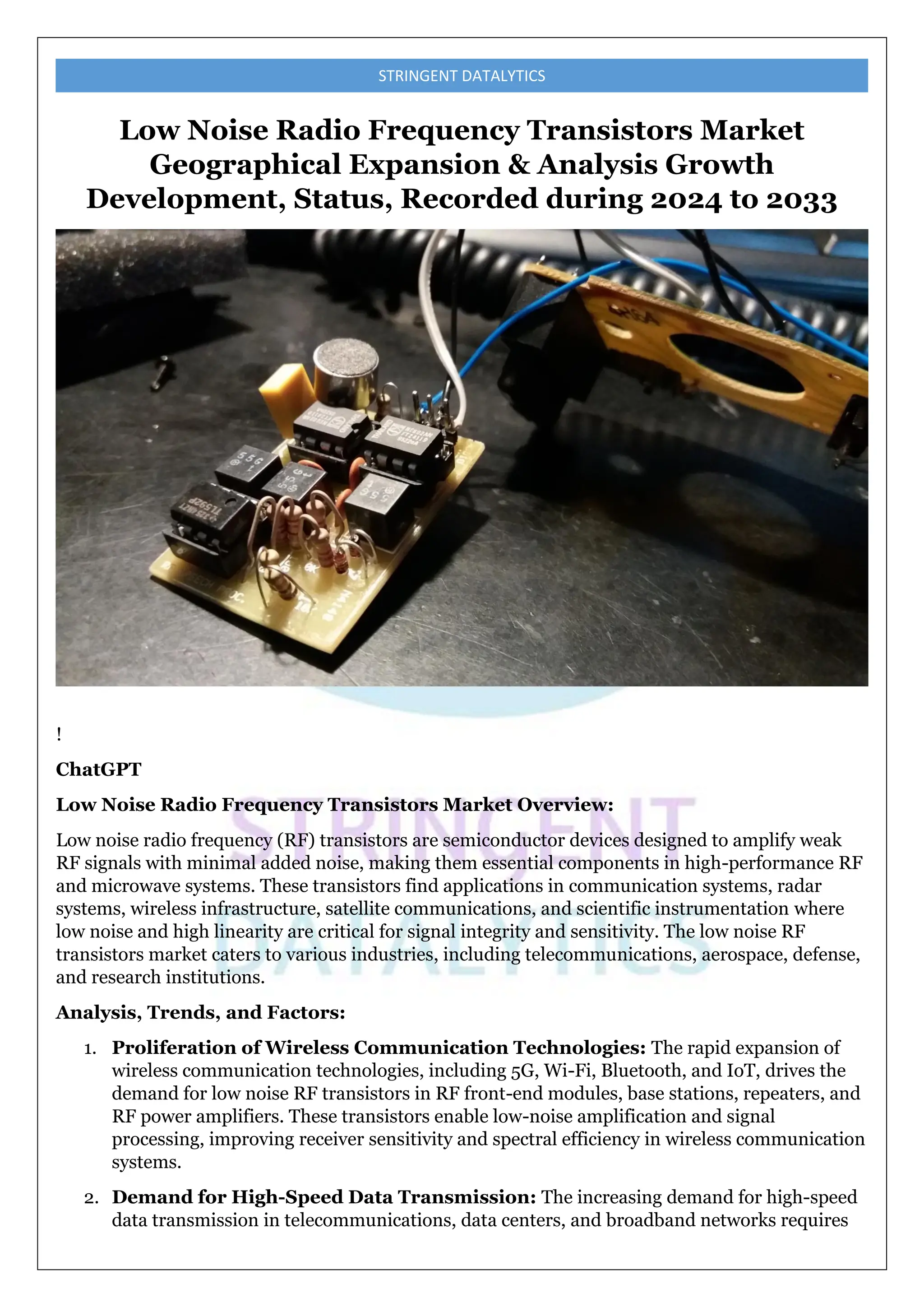Low Noise Radio Frequency Transistors Market Geographical Expansion