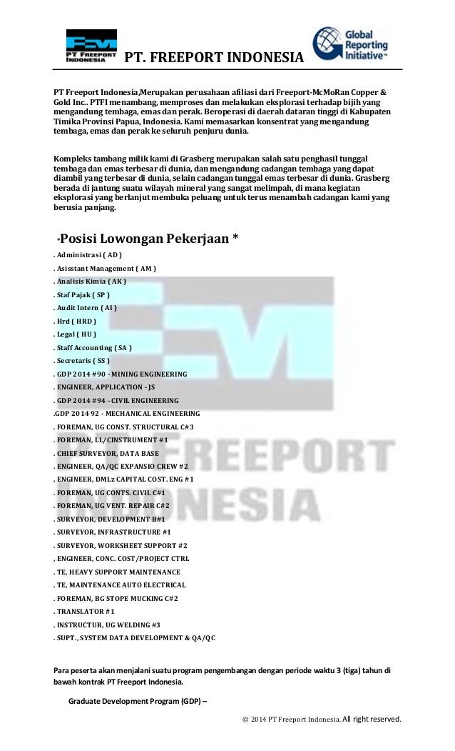 Lowongan Pekerjaan Pt Freeport Indonesia Lowongan Pekerjaan Pt Freeport Indonesia